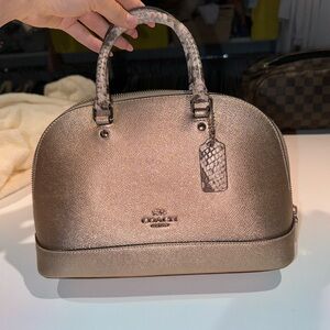 Coach top handle metallic & snake skin leather purse
